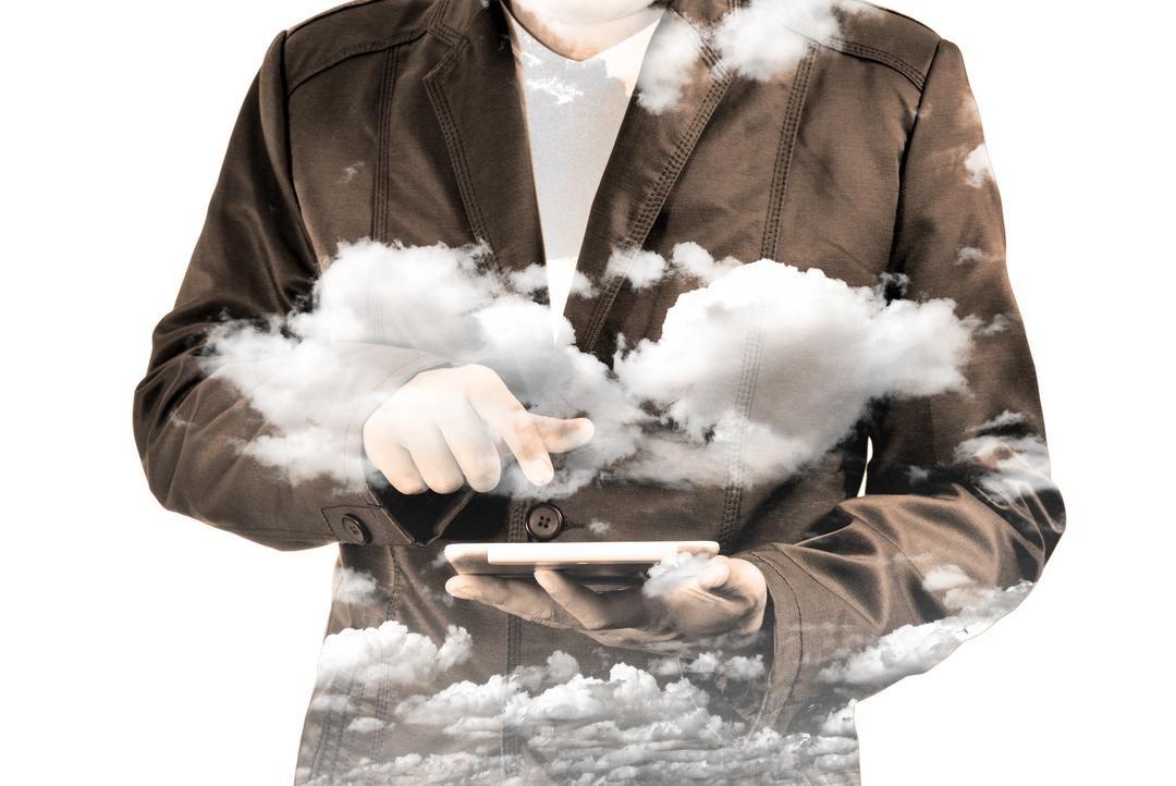 Bildmontage med en människa i ett moln.