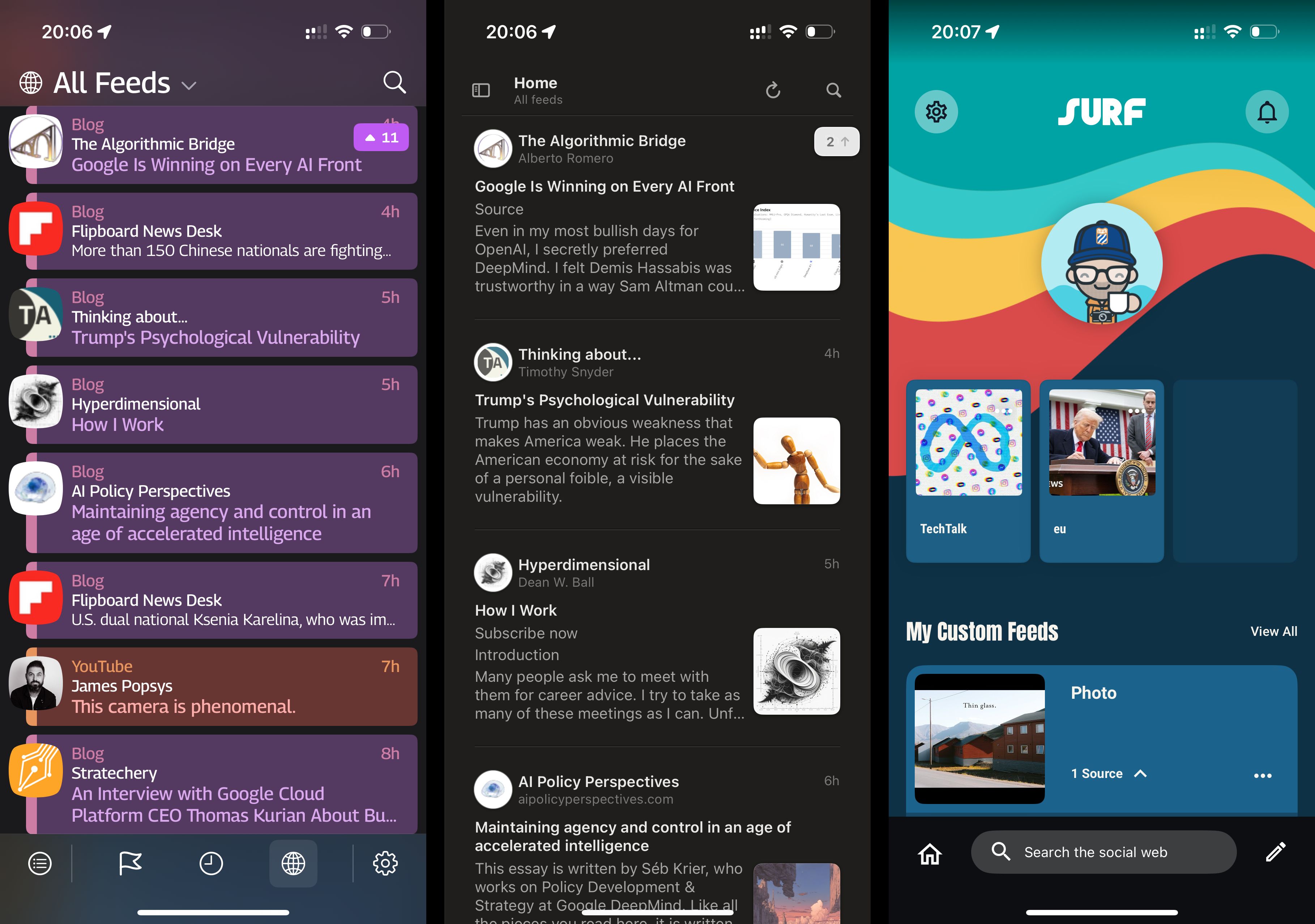 Tapestry, Reeder och Surf.