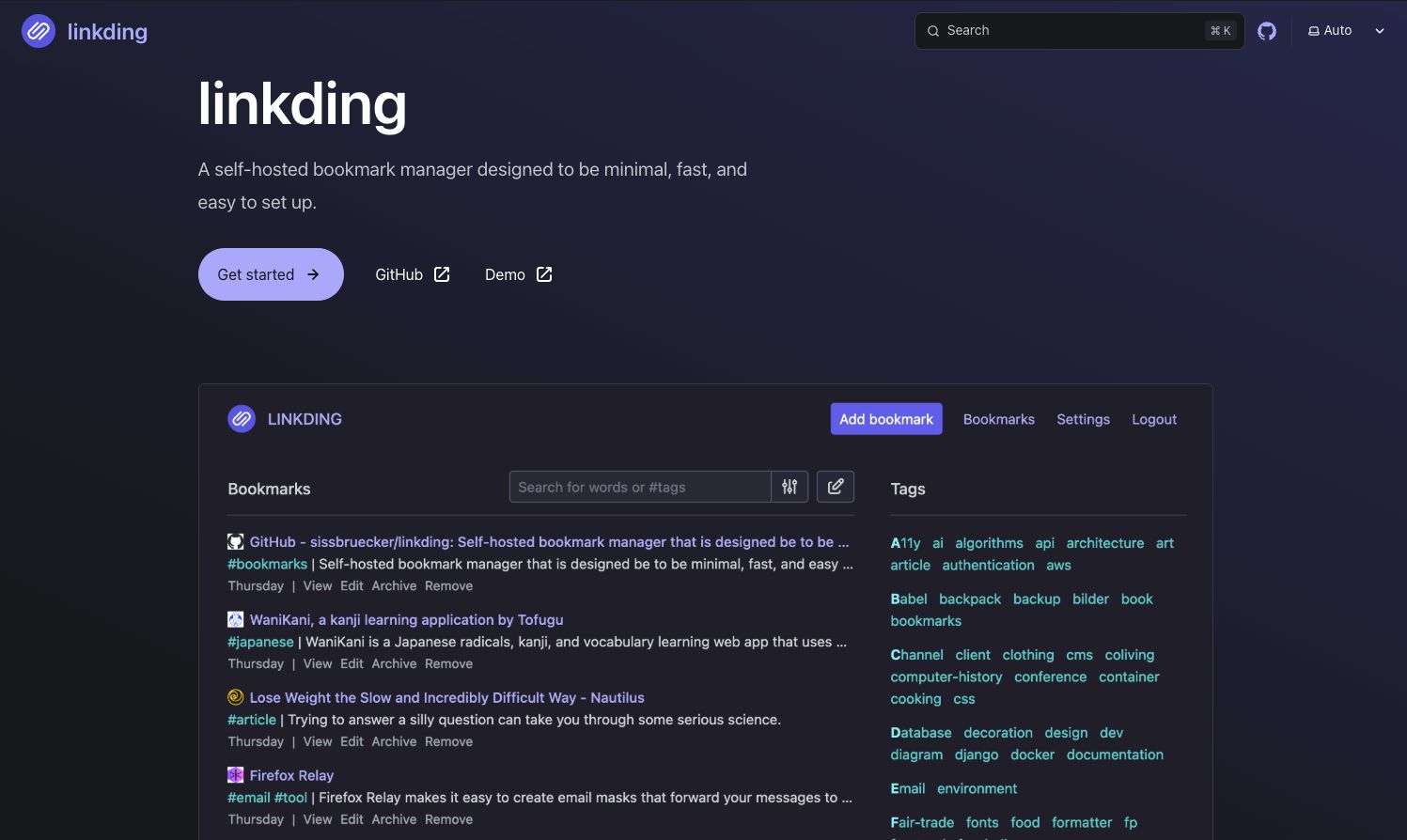 Screenshot of Linkding