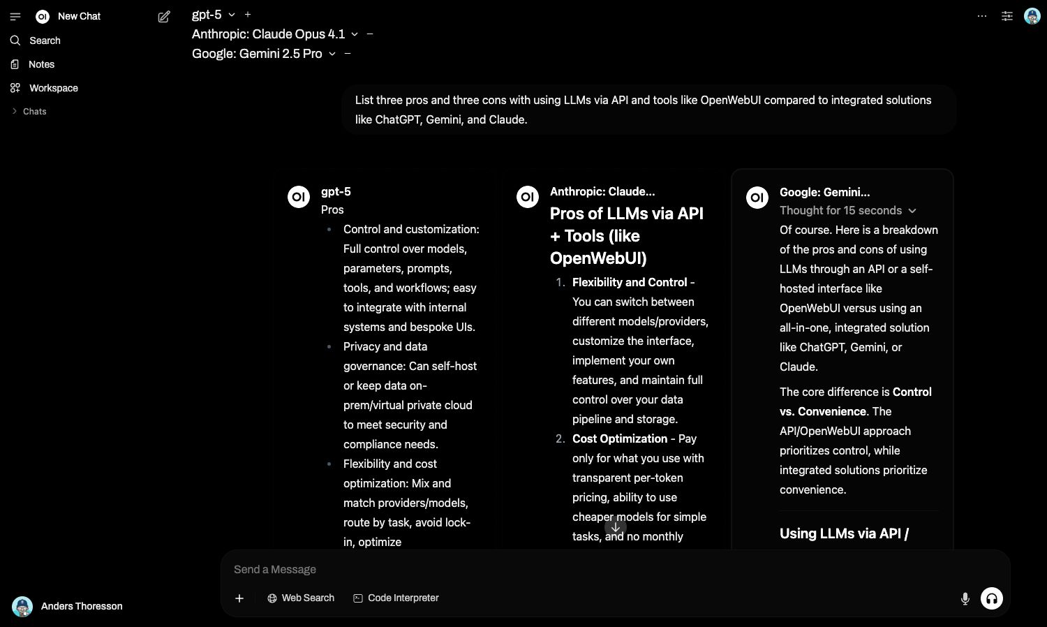 GPT-5, Claude Opus 4.1 och Gemini 2.5 Pro sida vid sida.
